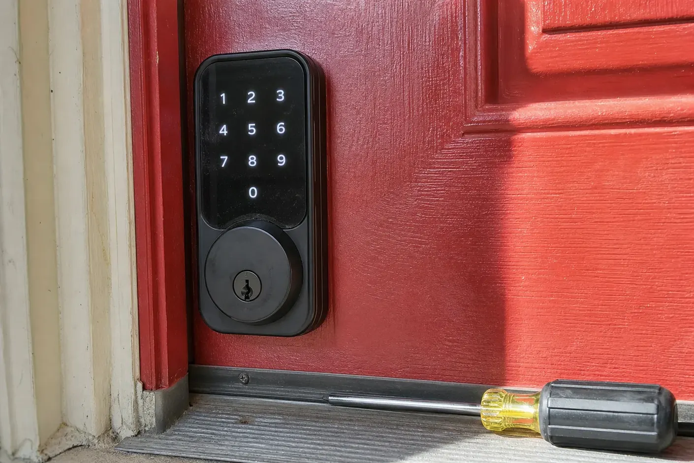 Keypad deadbolt fitted to a front door