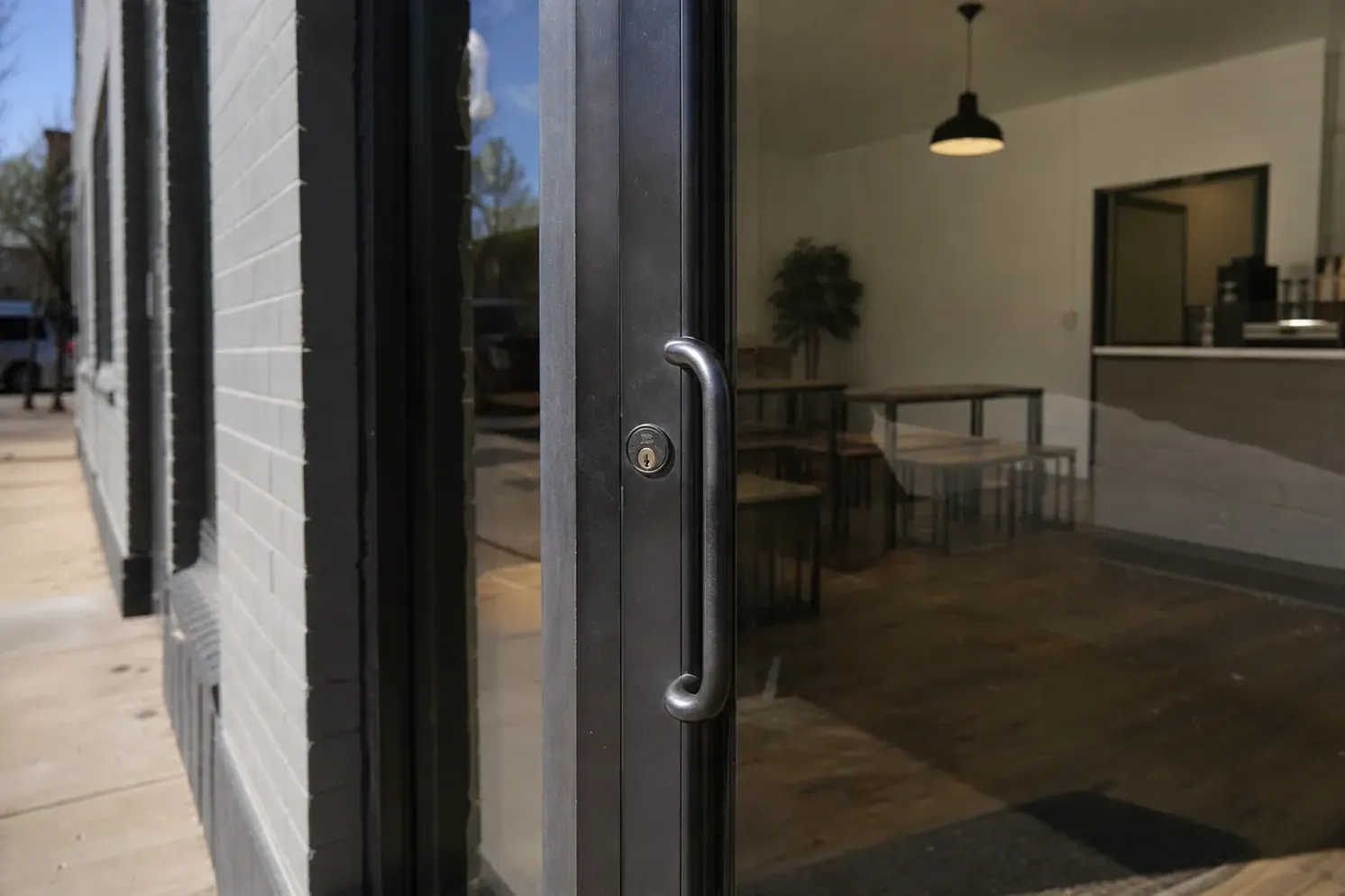Glass entrance door of a local business