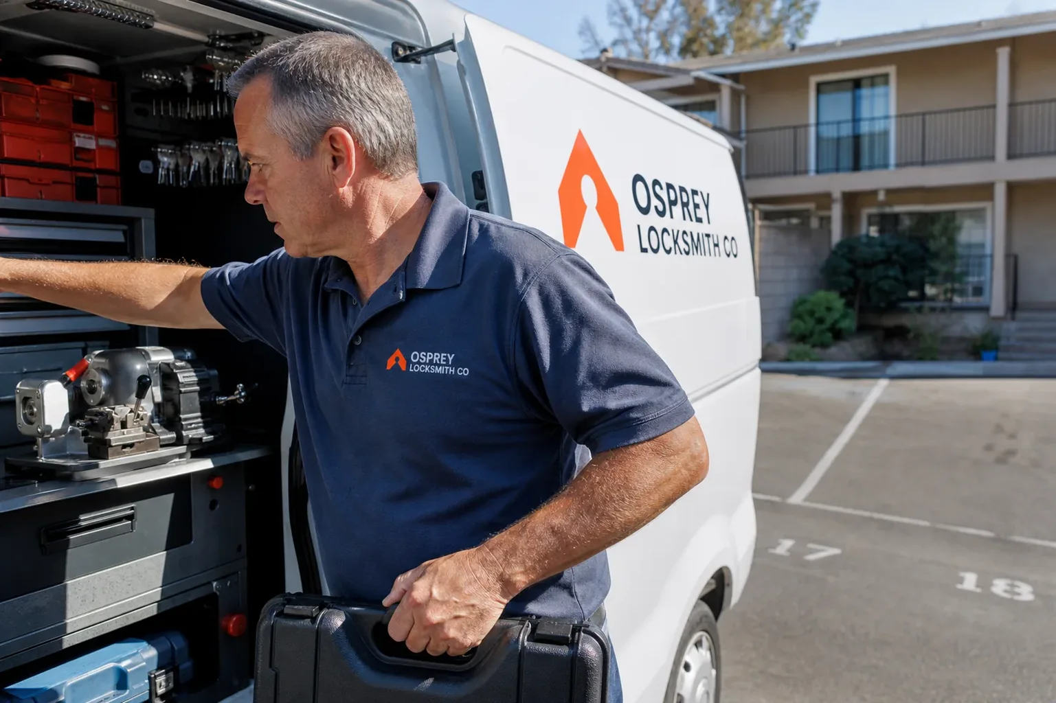The Osprey Locksmith Co service van, stocked for lockouts and key cutting in Palm Coast